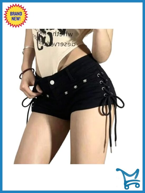 Pants - Y2K Stretch Denim Cargo Shorts Low Rise Skinny 5-Pocket